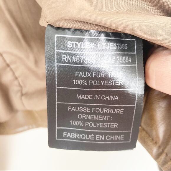 JACK Brown Faux Leather Shearling Cardigan Vest Sz S - Picture 3 of 5